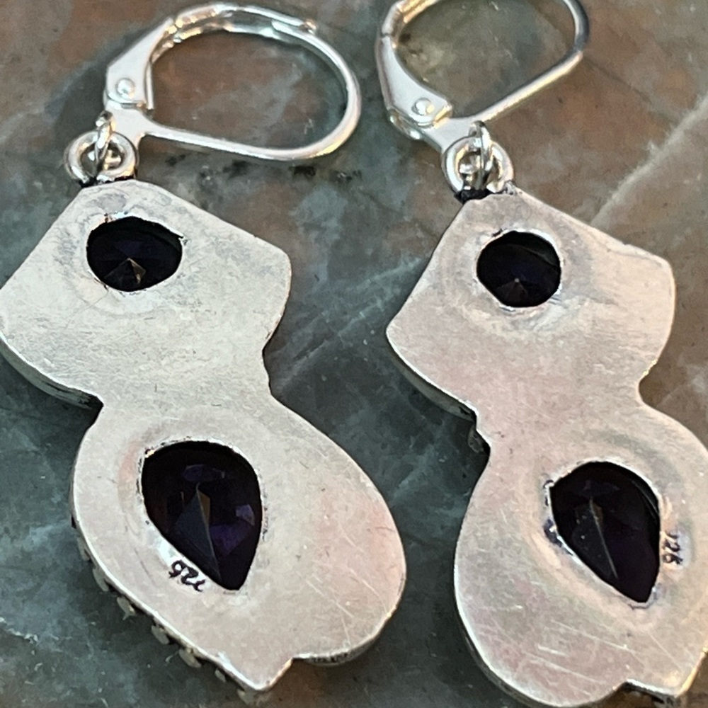 Sterling Silver Amethyst Drop Earrings - Purple Teardrop Dangle - Picture 5 of 8